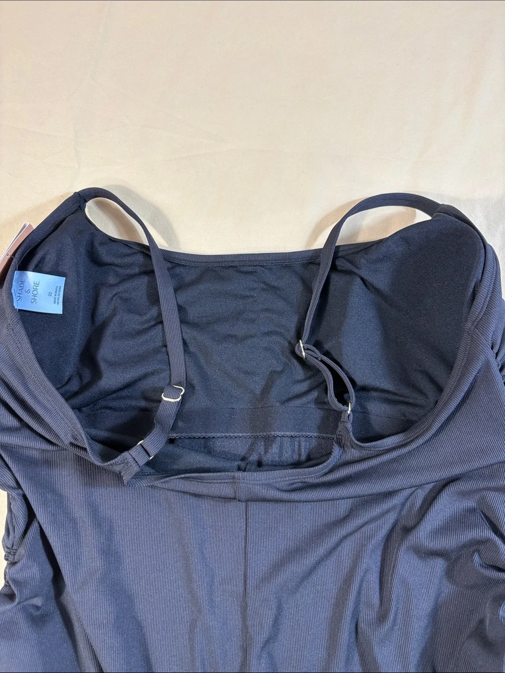 Shade & Shore NWT Black Ribbed Side‎ Cinch One Piece Swimsuit Women's Size 22